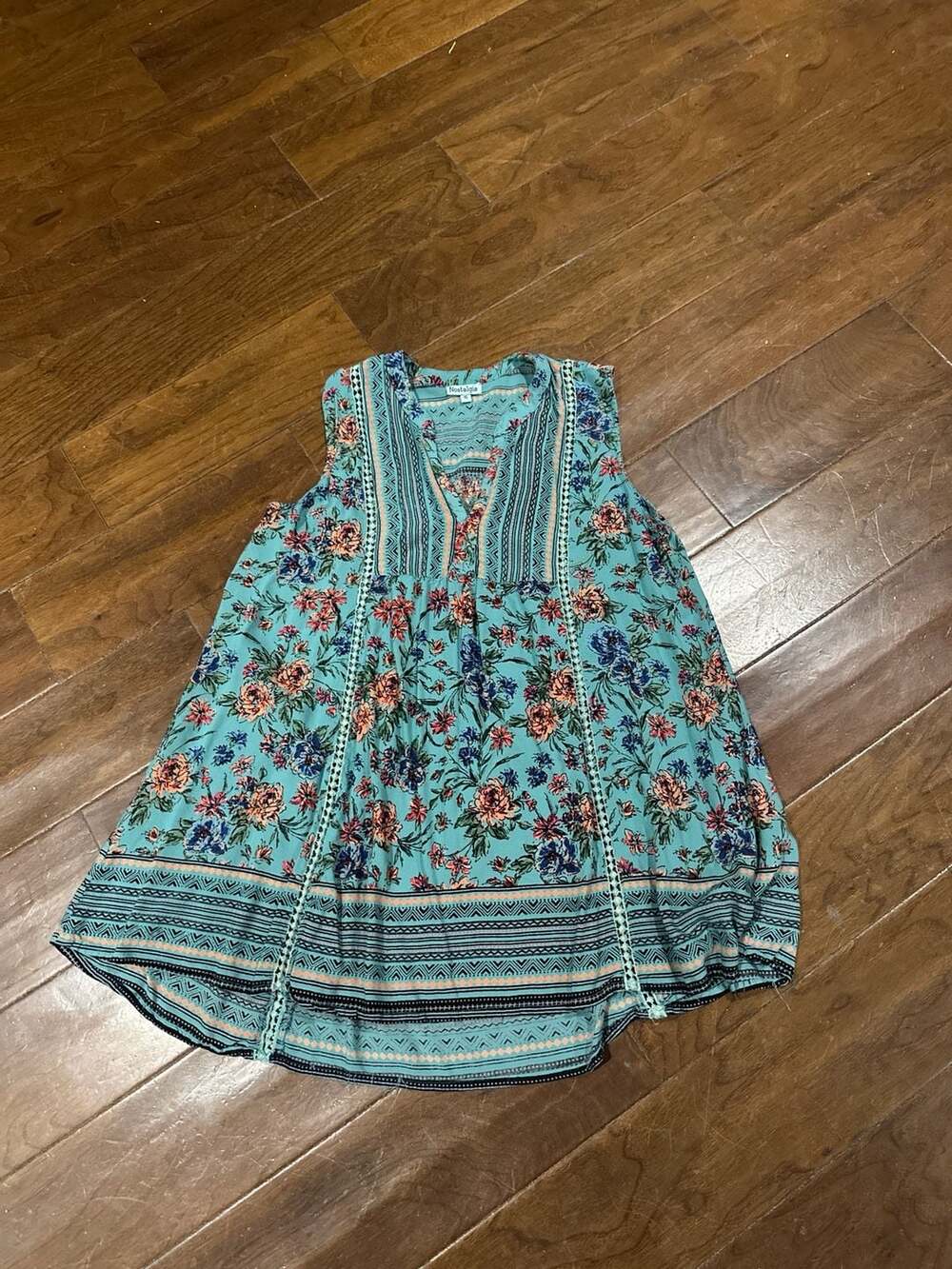 Nostalgia Sleeveless Floral & Geometric Mixed Print Boho Tunic Tank Top